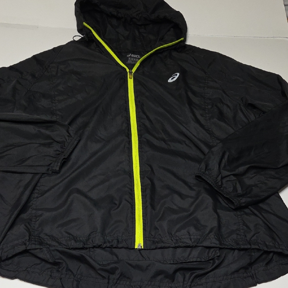 Asics Black and Yellow Windbreaker Lightweight Athletic Jacket